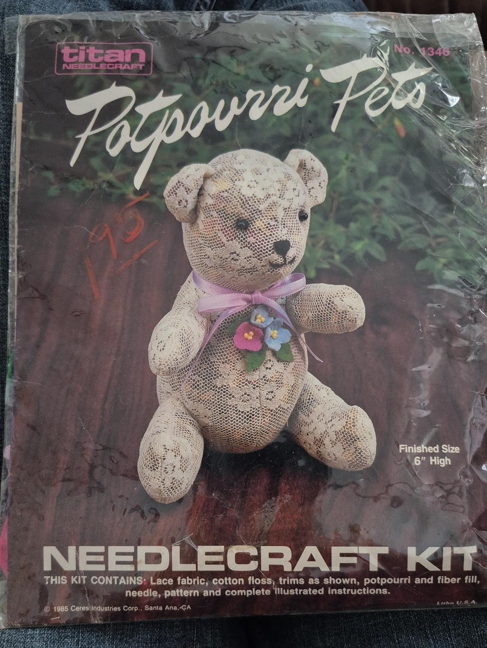 Titan Lace Teddy Bear Kit Cream with Purple Ribbon